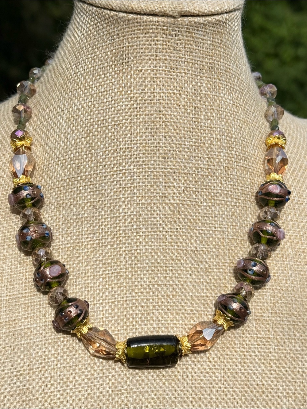 Handmade Vintage Forest Green Wedding Cake Beaded Necklace
